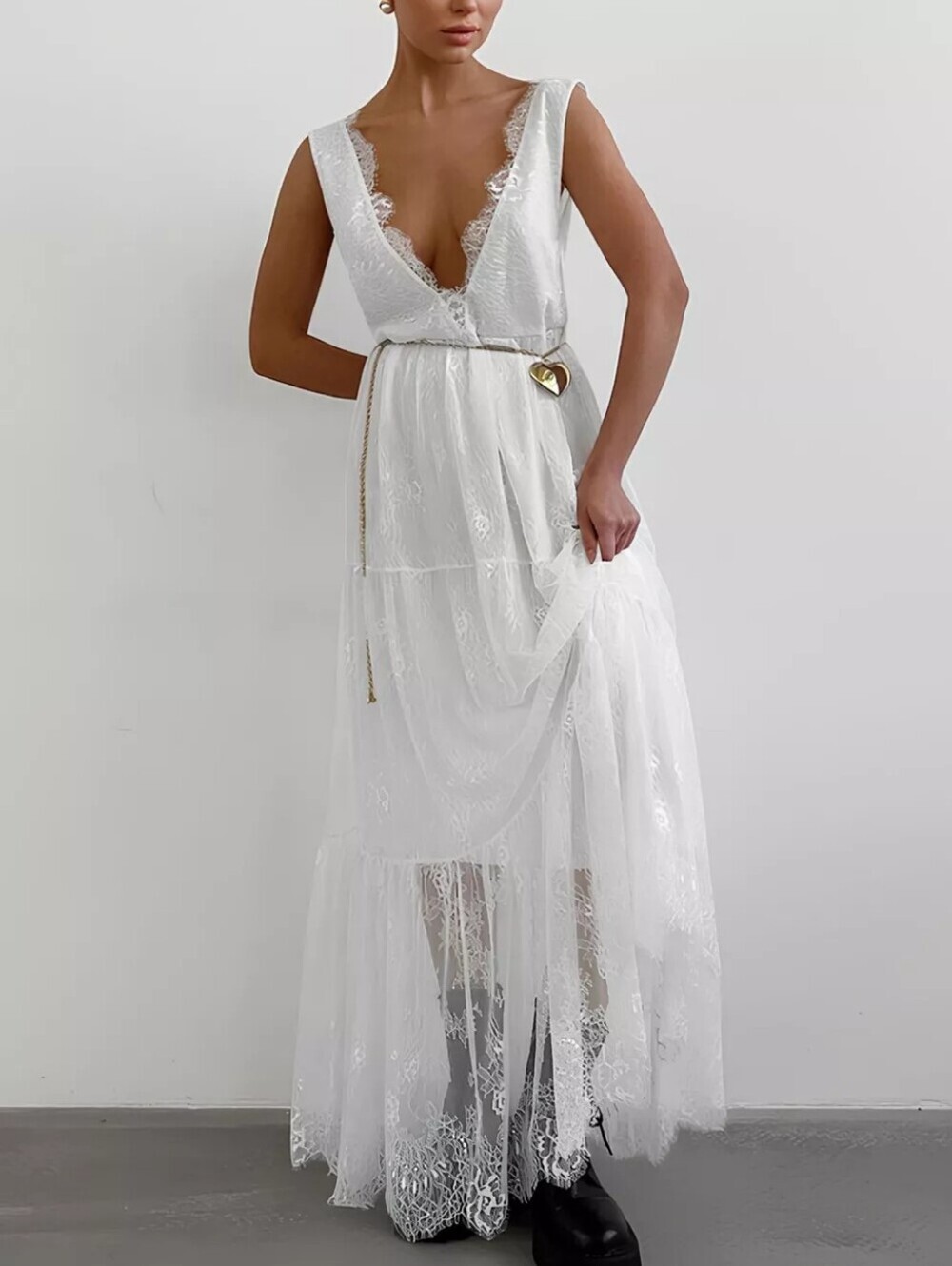 Lace Deep V-Neck Maxi Dress - Picture 2 of 3